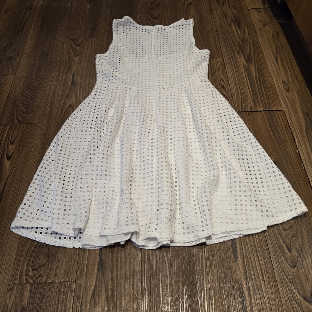Halogen White Prism Eyelet Dress Cotton Fit Flare Mini Bride Casaul Vacation L - Picture 4 of 11